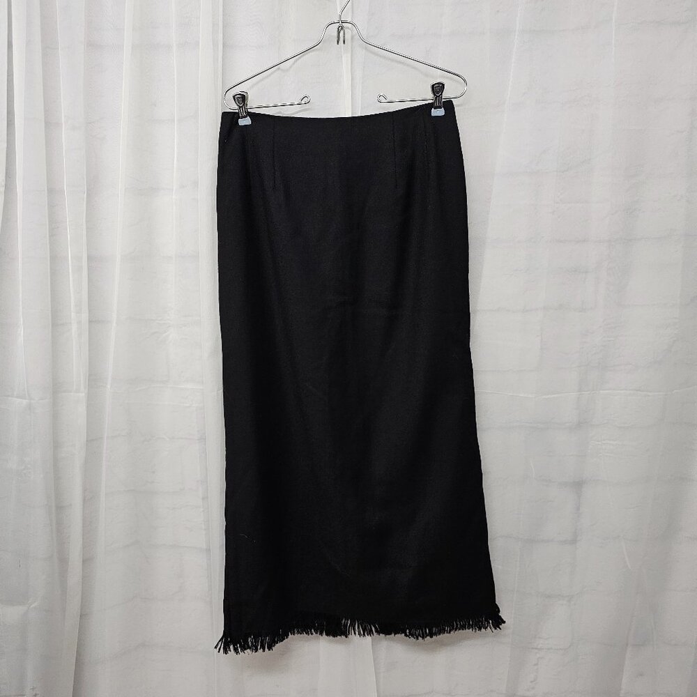 Harve Bernard Skirt Black Maxi Fringed Wool Classic Goth Office 10